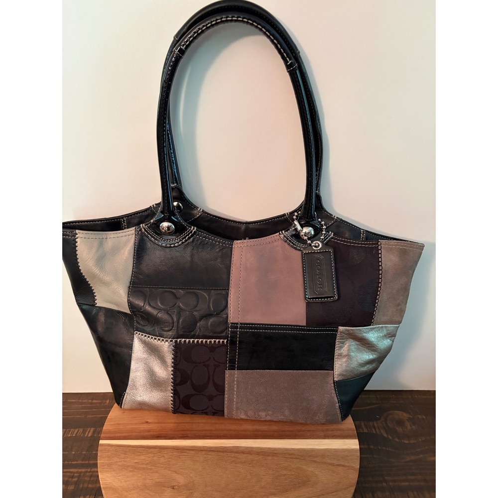Y2K Coach Bleecker Signature Multi Patchwork Tote Suede F14045 Bag EUC